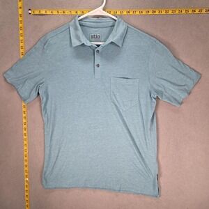 Stio Polo Shirt Mens Medium Blue Jersey Knit Pocket Short Sleeve Casual